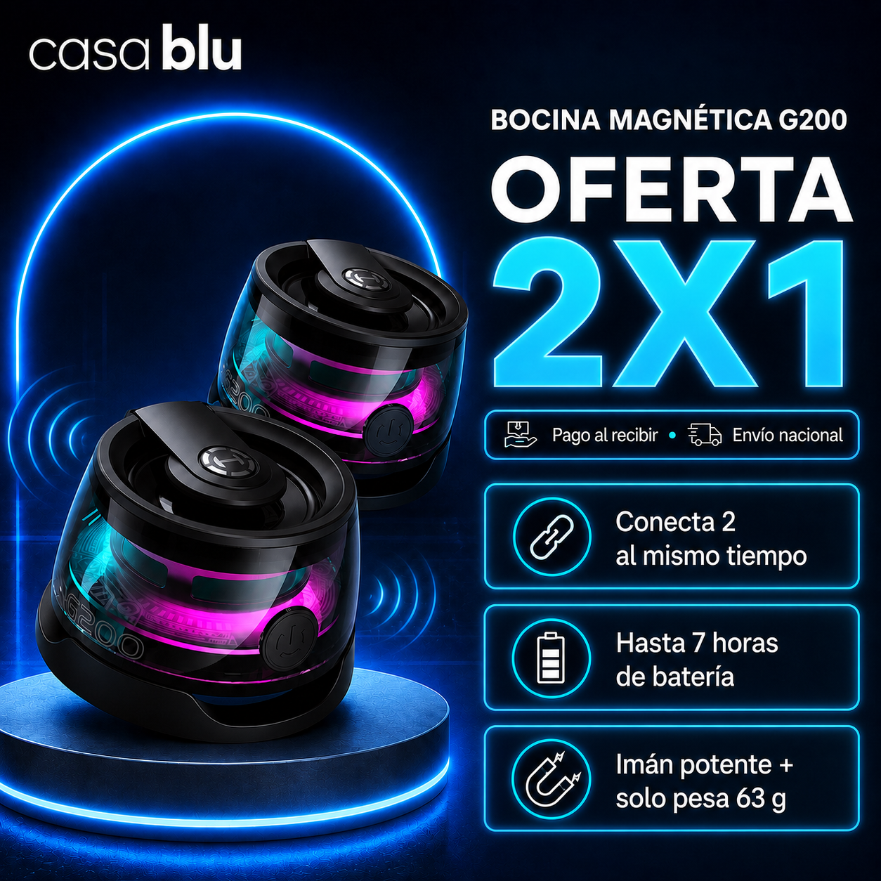 Bocina Magnetica Bluetooth G200 - OFERTA 2x1