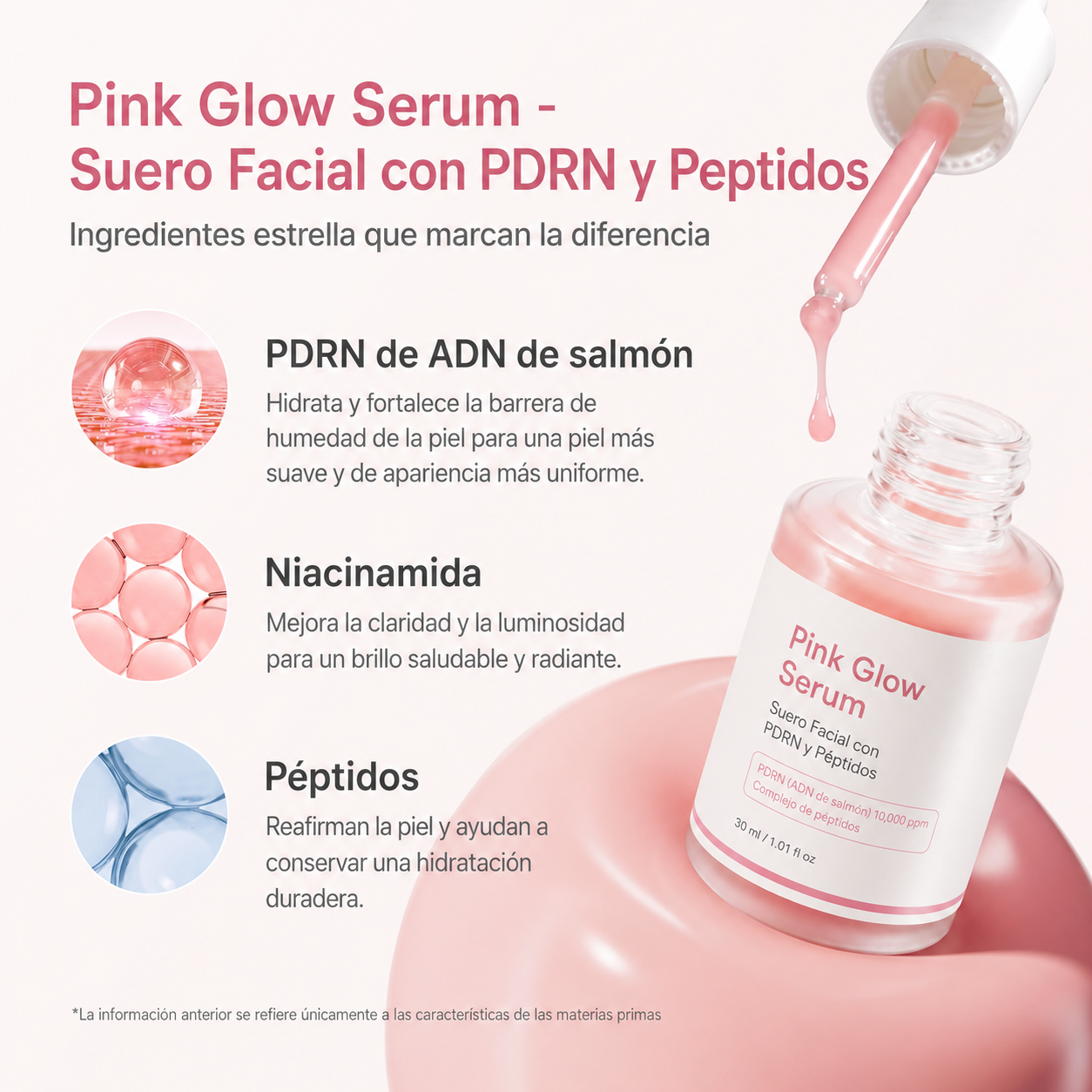 Pink Glow Serum | Suero Facial con Péptidos, Niacinamida y ADN de Salmón