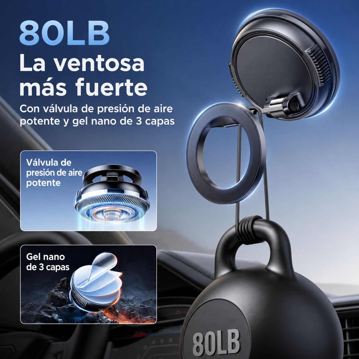 Snap Grip 360 | Soporte Magnético MagSafe para Carro con Base de Succión y Ajuste 360