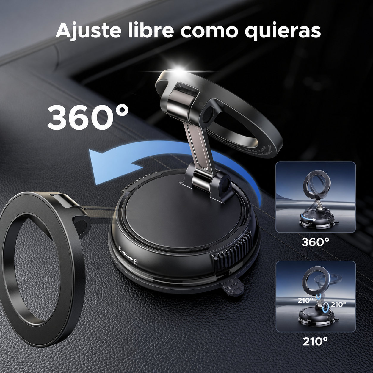 Snap Grip 360 | Soporte Magnético MagSafe para Carro con Base de Succión y Ajuste 360