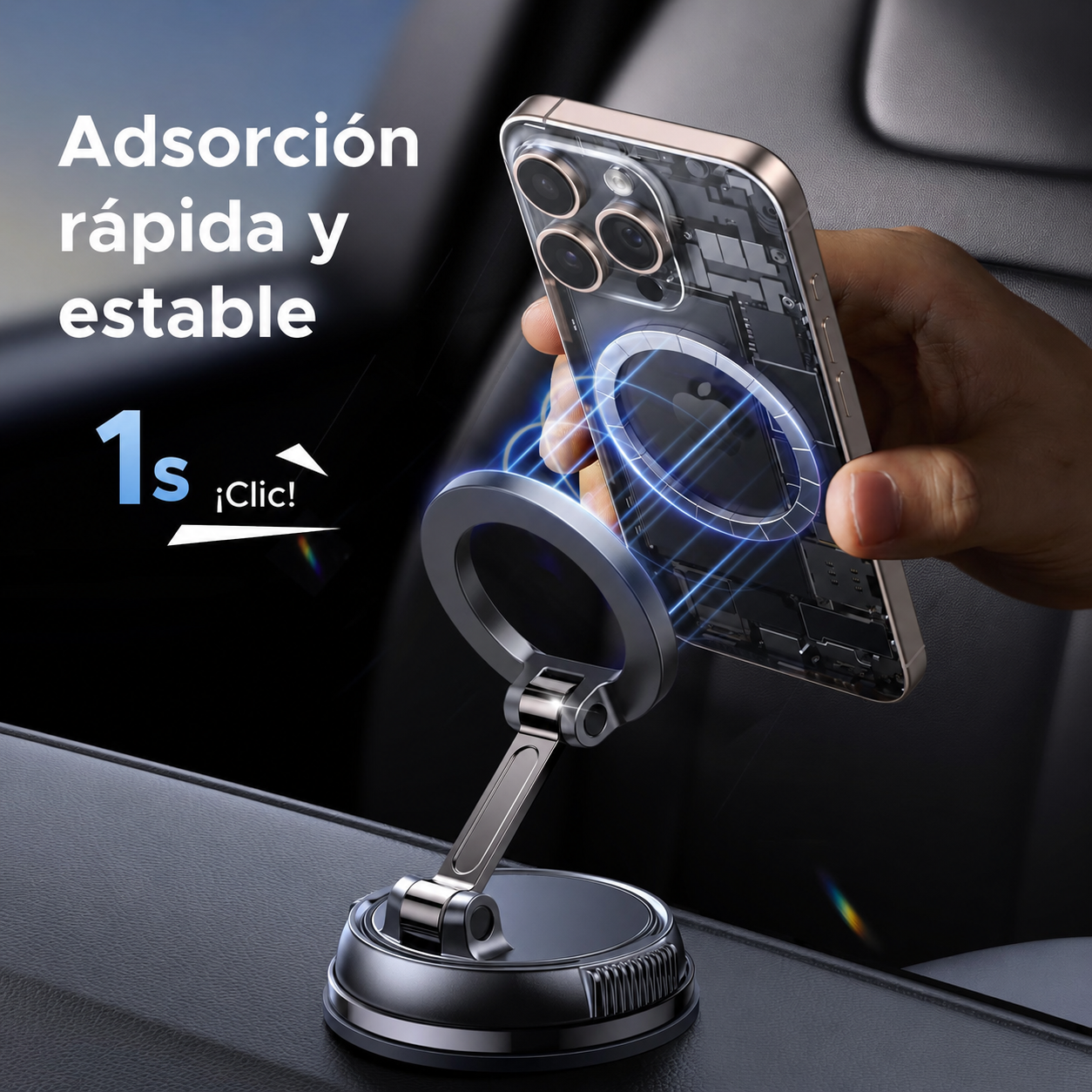 Snap Grip 360 | Soporte Magnético MagSafe para Carro con Base de Succión y Ajuste 360